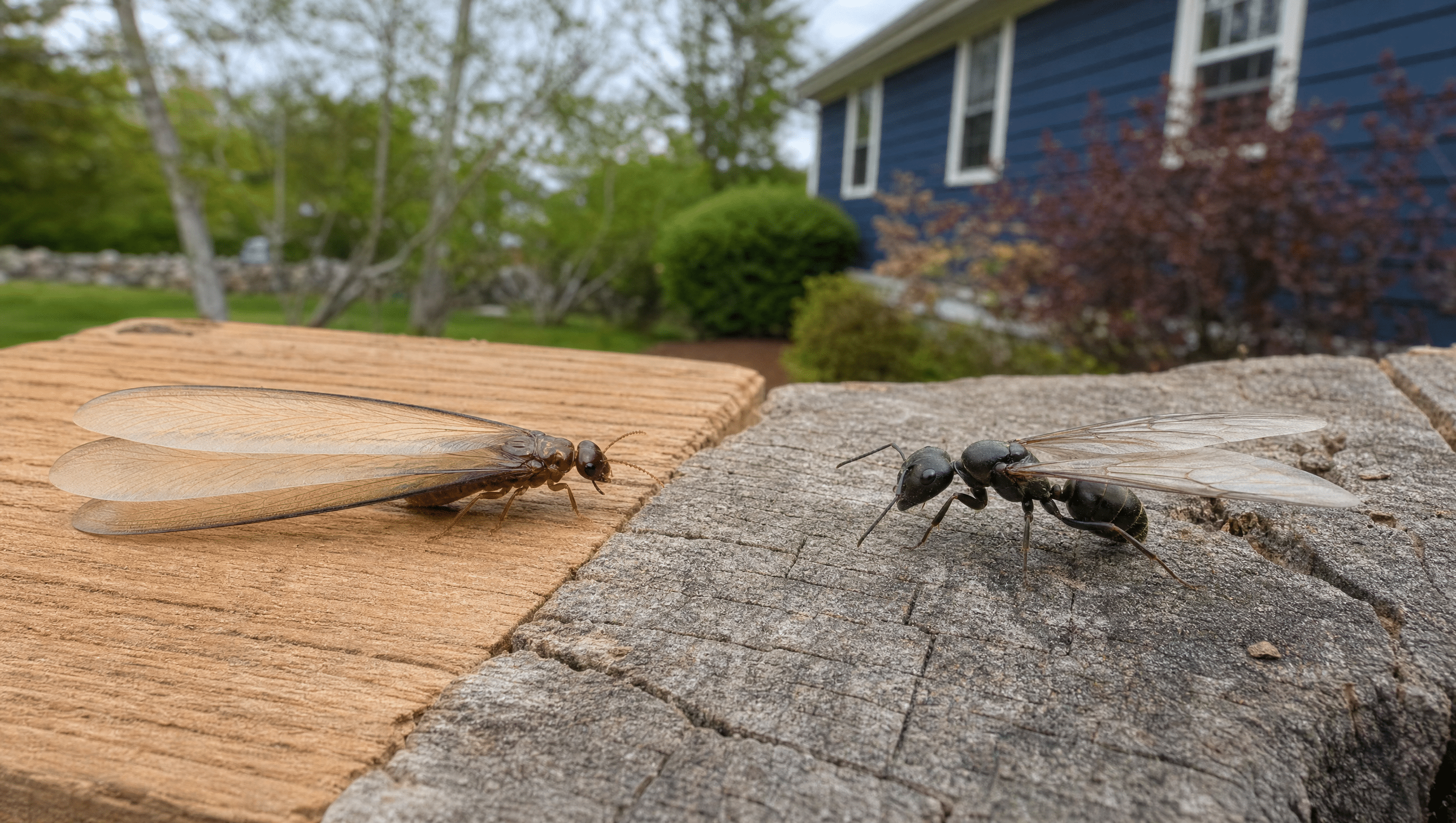 Close comparison of a termite swarmer and flying ant in Massachusetts